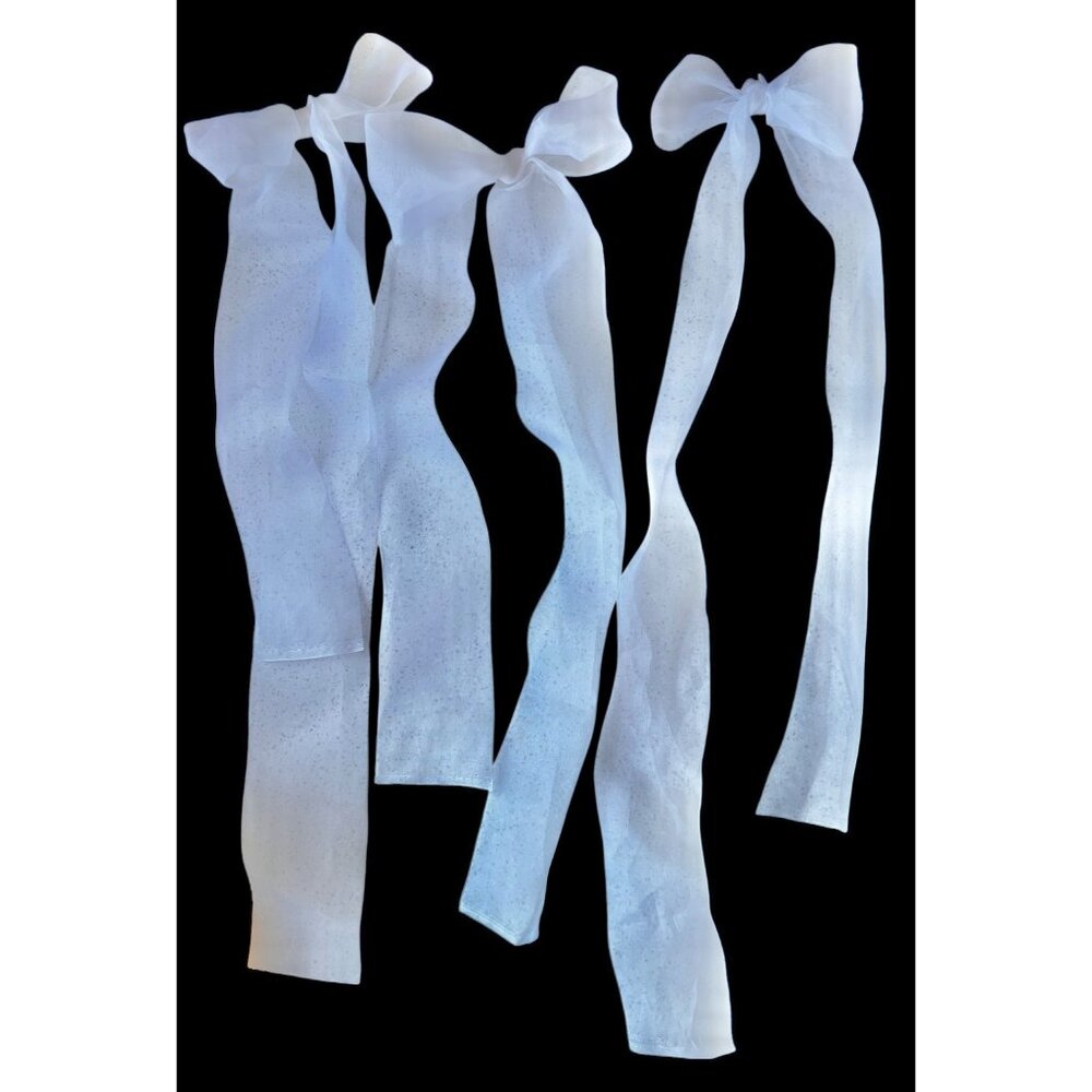 100% Organza Silk Bows With Long Tails Set of 15 White 4 Balloons Showers etc - Picture 2 of 15